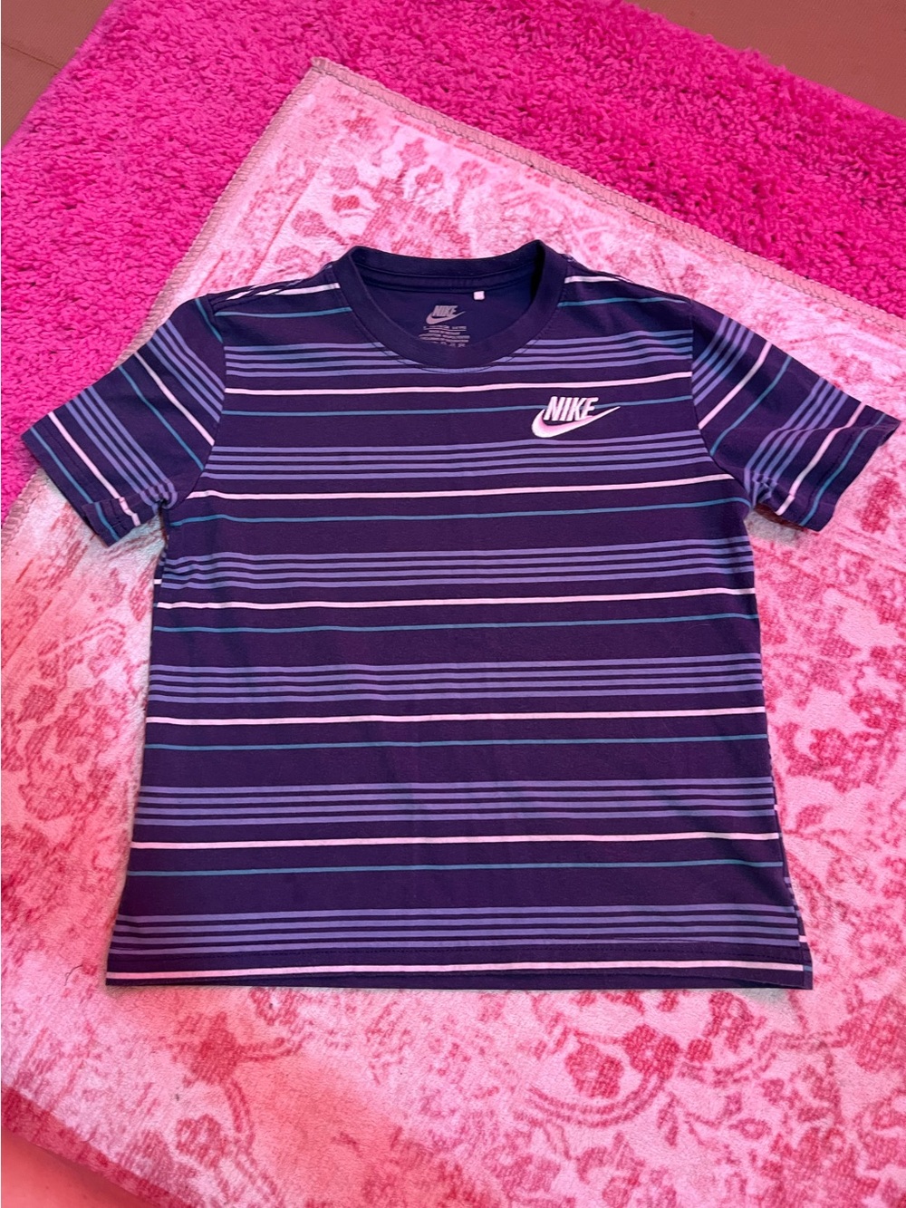Nike Navy and Blue Striped Kids Short-Sleeve Tee
